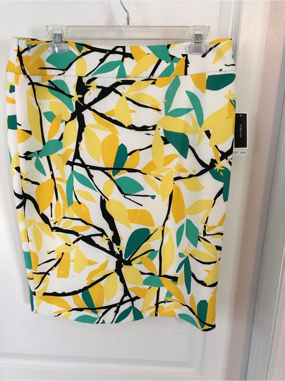 Nine West Yellow, Teal and White Pencil Skirt, NWT Sz 8